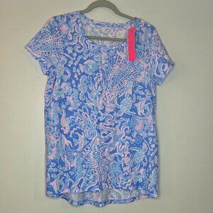 Lily Pullitzer Etta Scoop Neck Tee-Shirt Boca Flue Sea, Size M, NWT